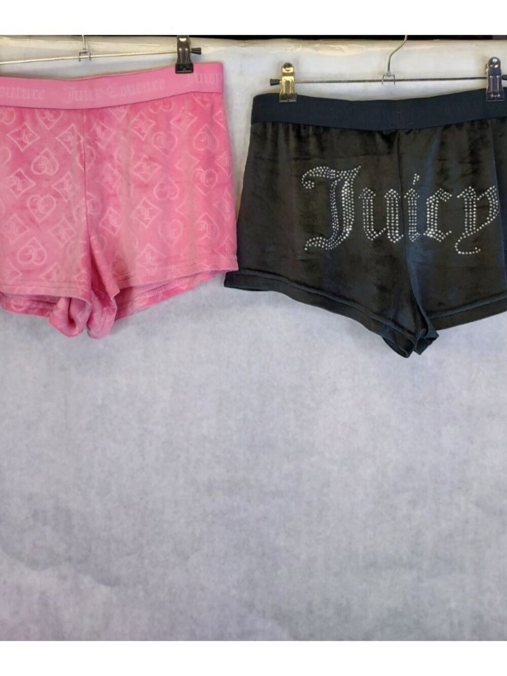 Juicy Couture 2 pk Velour Shorts Womens M Sleepwear Lounge Black Bling Baby Pink